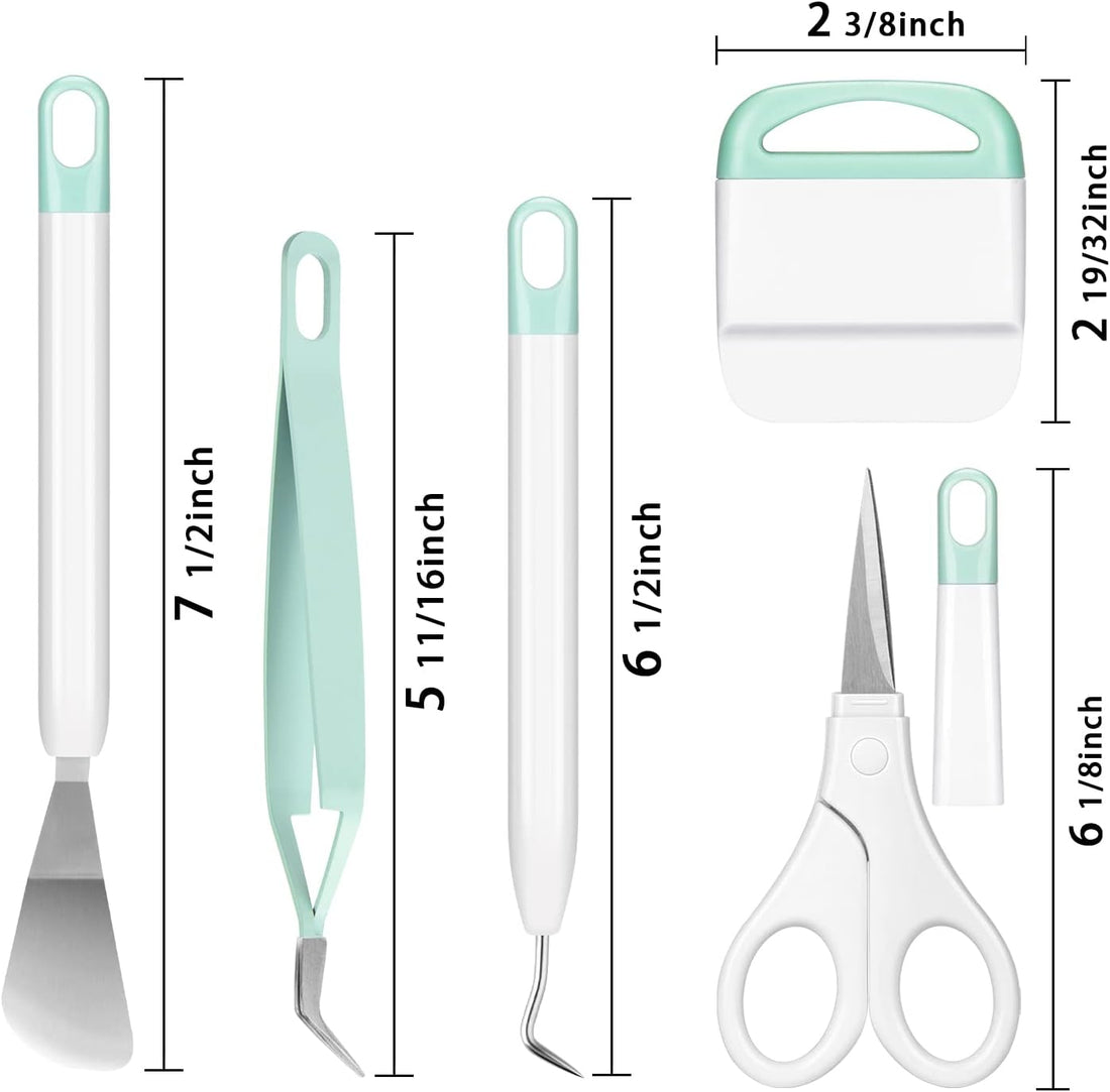 5pcs Vinyl Weeding Tools Kit Craft Basic Set (Tweezers, Spatula, Weeders, Scraper, Scissor for cricut/Silhouettes/Cameos/Weeding Vinyl/Splicing)