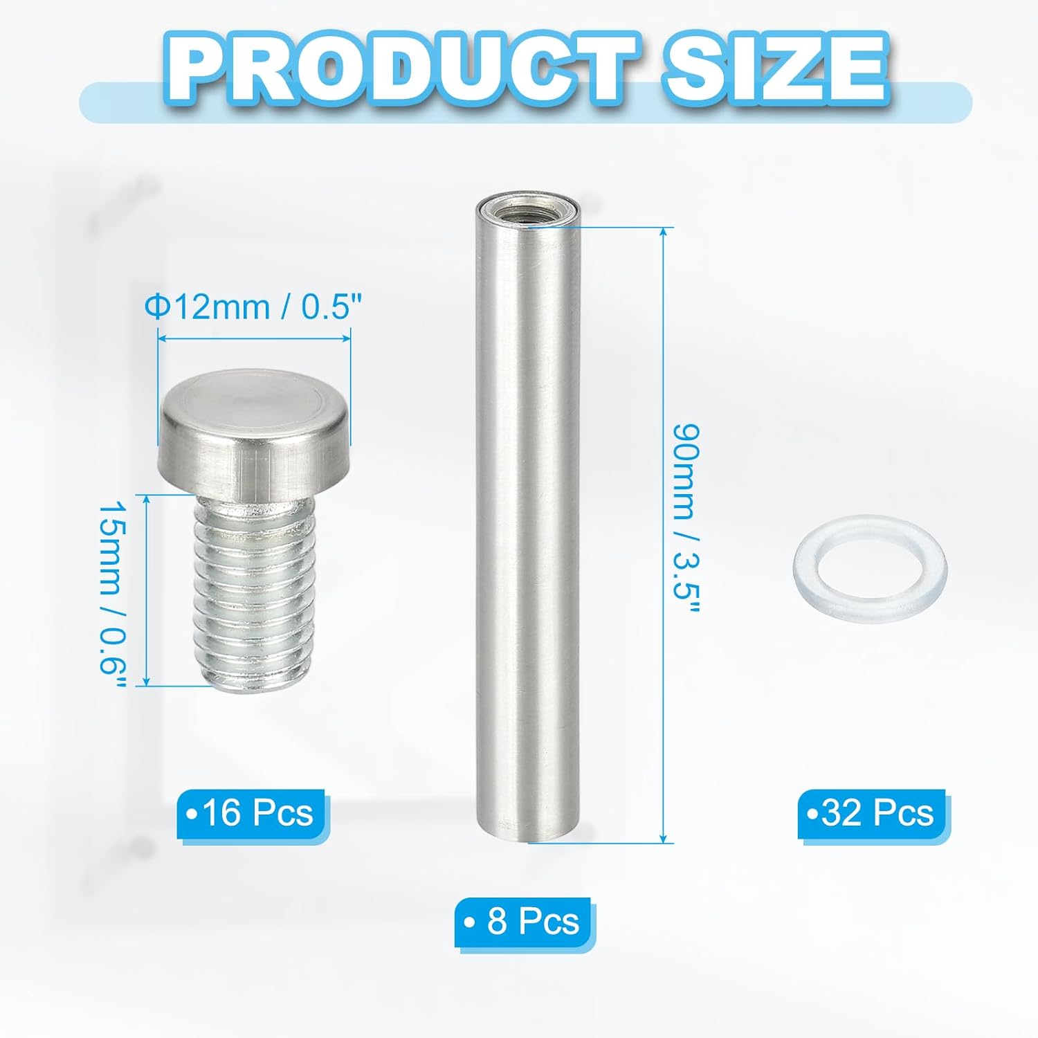 Wall Mount Acrylic Double Head Standoff Screws - 8pcs (1/2" x 3.5")