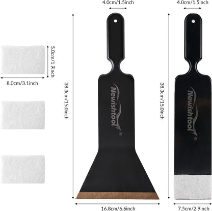 Tint Tools Bulldozer Squeegee Kit, Black Bulldozer Squeegee &amp; Scrubber Paddle Scraper with Spare Scouring Pads for Windshield Cleaning Window Film Installing, Long Handle Tint Tools