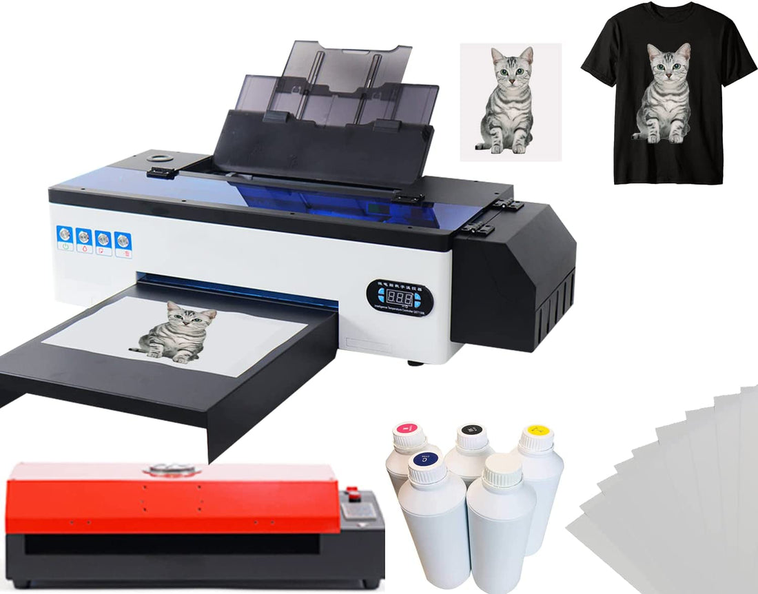 PUNEHOD DTF Transfer Printer A3 L1800 T Shirt Printer for Fabrics, Leather, Toys, Swimwear, Handicrafts, T Shirt, Pillow, Other Textile.(DTF Printer + Oven+6X 250ml Ink)