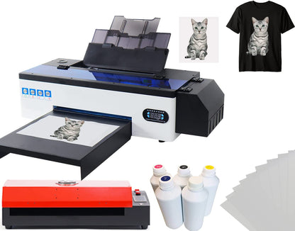PUNEHOD DTF Transfer Printer A3 L1800 T Shirt Printer for Fabrics, Leather, Toys, Swimwear, Handicrafts, T Shirt, Pillow, Other Textile.(DTF Printer + Oven+6X 250ml Ink)