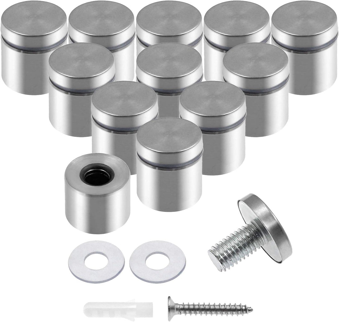 Stainless Steel Standoff Screws Wall Sign Advertising Nail for Hanging Acrylic Picture Frame (Silver) - 12pcs (1" x 1")
