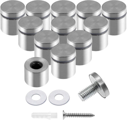 Stainless Steel Standoff Screws Wall Sign Advertising Nail for Hanging Acrylic Picture Frame (Silver) - 12pcs (1" x 1")