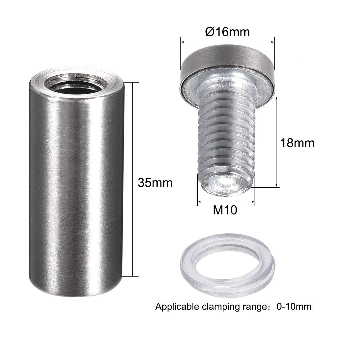 Wall Mount Acrylic Sign Standoff Screws Holders Glass Nails - 10pcs (16x40mm)