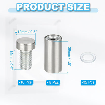 Wall Mount Acrylic Double Head Standoff Screws - 8pcs (1/2" x 1.2")