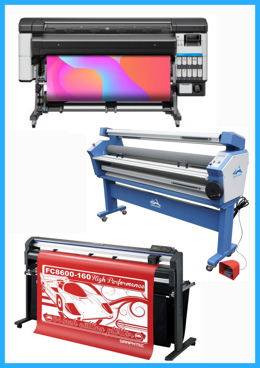 ON SALE - COMPLETE SOLUTION - HP Latex 630 W 64&quot; Printer - New + 64&quot; Graphtec FC8600-160 High Performance Vinyl Cutting Plotter - Refurbished (1 Year Warranty) + 55&quot; Full-Auto Wide Format Cold Laminator with Heat Assisted - New