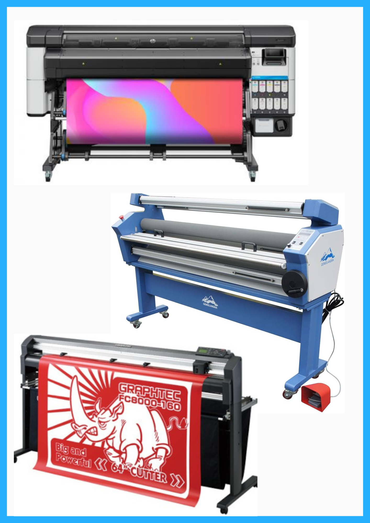 ON SALE - COMPLETE SOLUTION - HP Latex 630 W 64&quot; Printer - New + 64&quot; Graphtec FC8000-160 Vinyl Cutting Plotter - Refurbished (1 Year Warranty) + 55&quot; Full-Auto Wide Format Cold Laminator with Heat Assisted - New