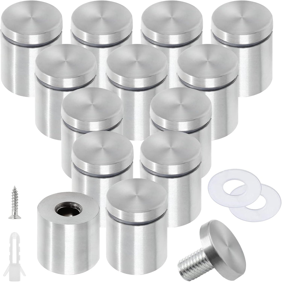 Stainless Steel Standoff Screws Wall Sign Advertising Nail for Hanging Acrylic Picture Frame (Silver) - 12pcs (1" x 1-5/8")