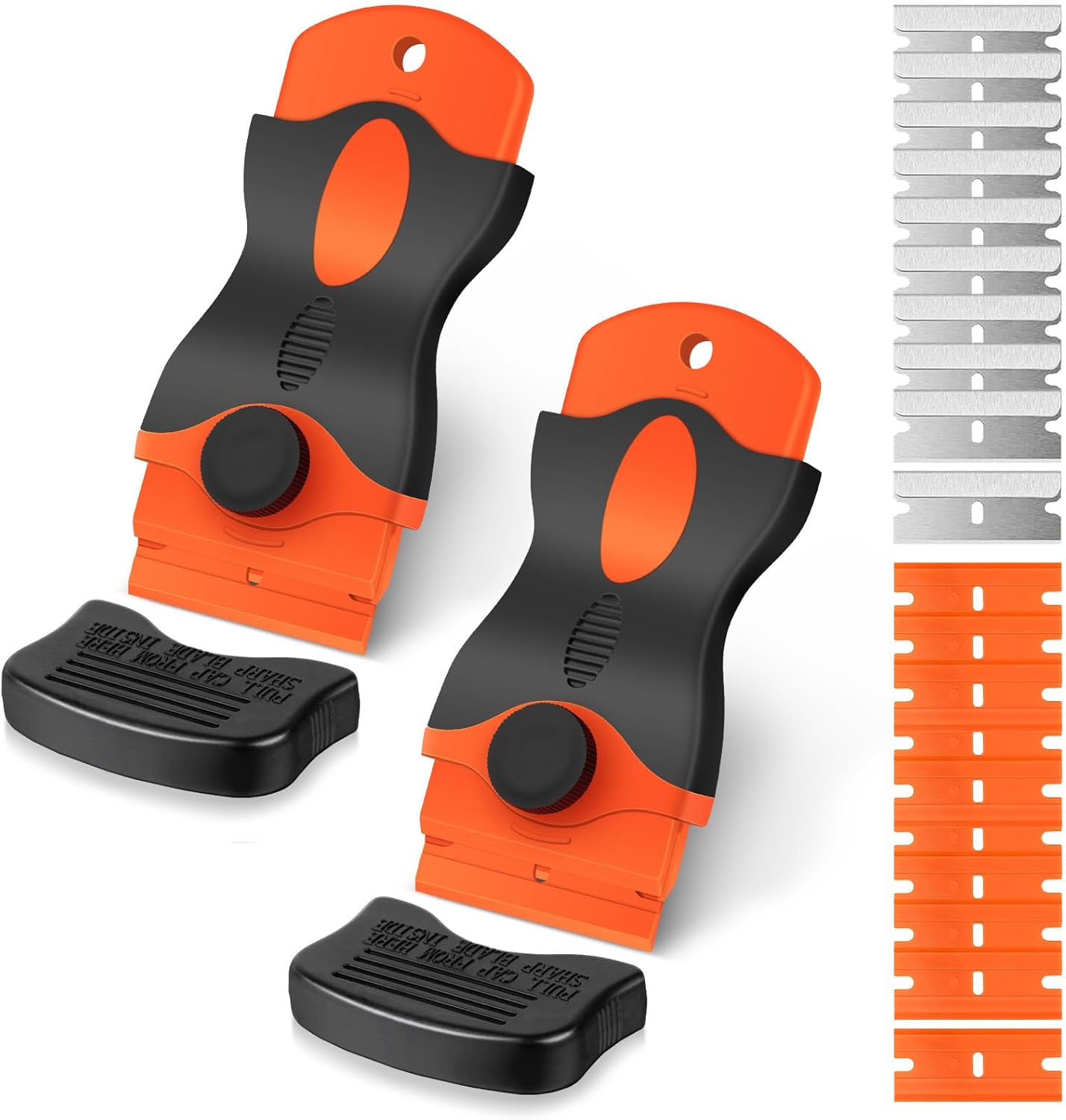 Razor Blade Scraper Tool with 10PCS Metal Blades and 10PCS Plastic Blades (4.5 x 11CM) - 2 Pack