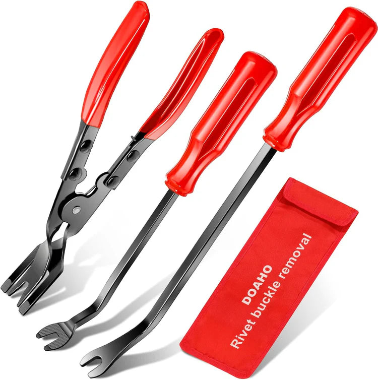 Rivet Buckle Removal Tool Auto Clip Pliers Set and Fastener Remover, Car Trim Rivet Removal Pry Tool Repair Kit with Storage Bag for Automotive Door Panel - 3pcs