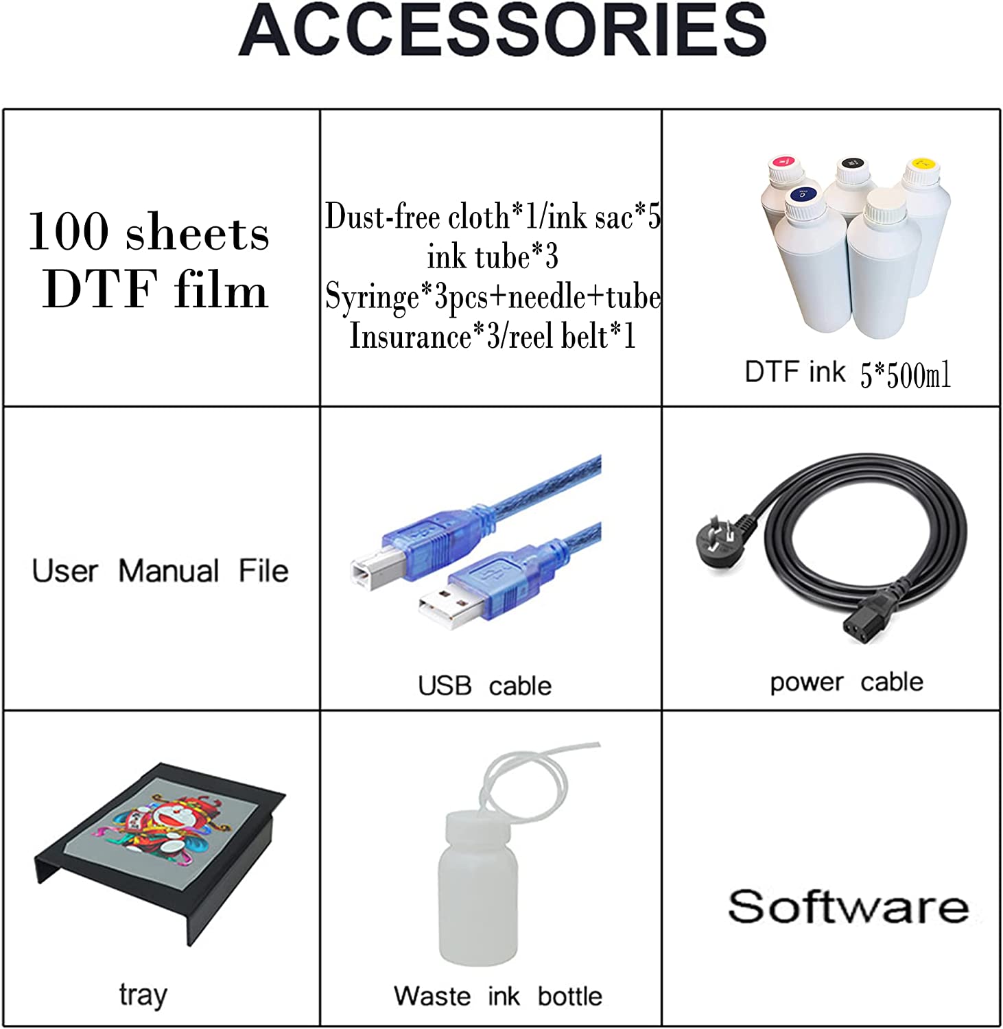PUNEHOD DTF Transfer Printer A3 L1800 T Shirt Printer for Fabrics, Leather, Toys, Swimwear, Handicrafts, T Shirt, Pillow, Other Textile.(DTF Printer + Oven+6X 250ml Ink)