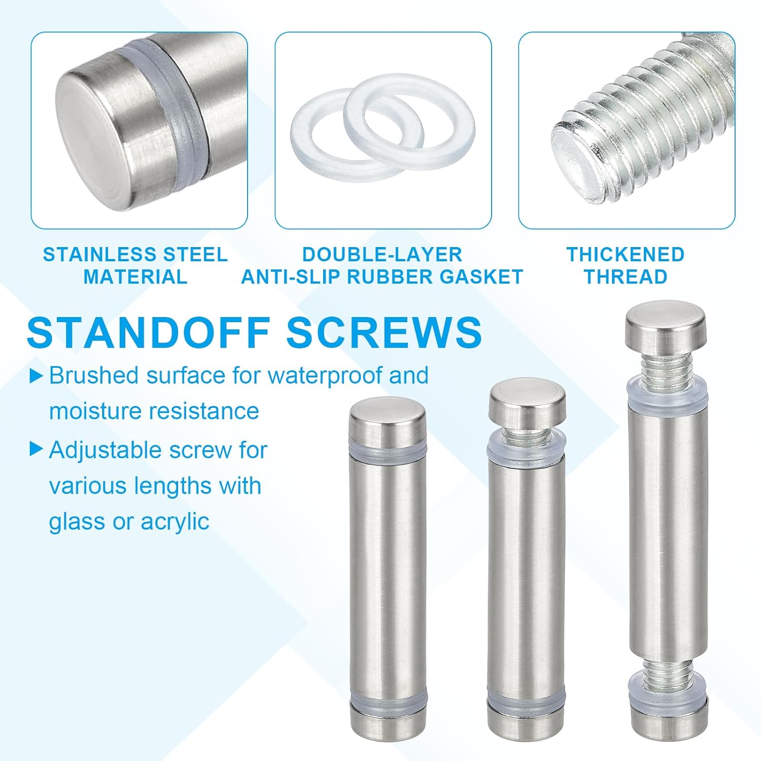 Wall Mount Acrylic Double Head Standoff Screws - 8pcs (1/2" x 3.5")