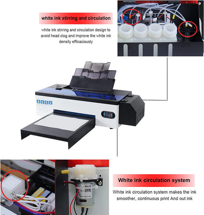 PUNEHOD DTF Transfer Printer A3 L1800 T Shirt Printer for Fabrics, Leather, Toys, Swimwear, Handicrafts, T Shirt, Pillow, Other Textile.(DTF Printer + Oven+6X 250ml Ink)