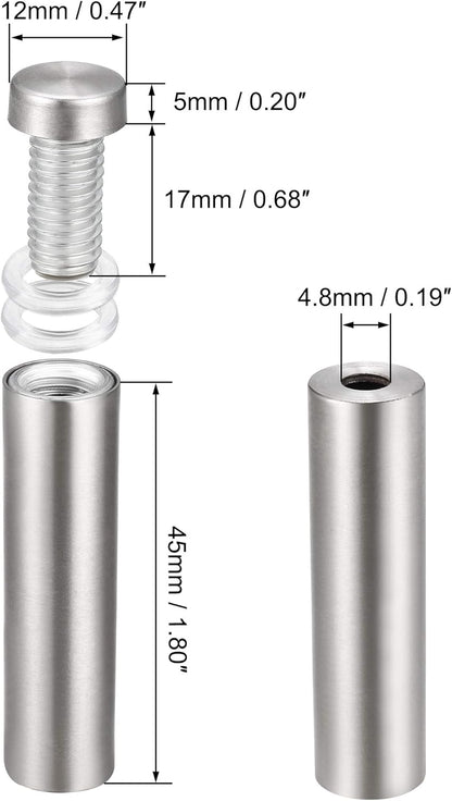 Wall Mount Acrylic Sign Standoff Screws Holders Glass Nails - 8pcs (12x53mm)