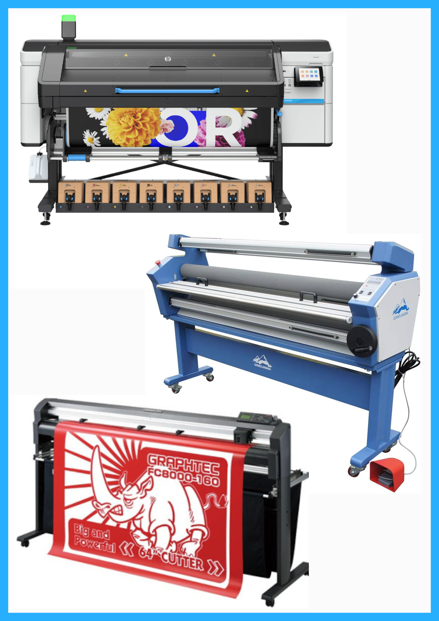 ON SALE - COMPLETE SOLUTION - HP Latex 830 64&quot; Wide Format Printer  - New + 64&quot; Graphtec FC8000-160 Vinyl Cutting Plotter - Refurbished (1 Year Warranty) + 63&quot; Full-auto Low Temp. Wide Format Cold Laminator, with Heat Assisted - New