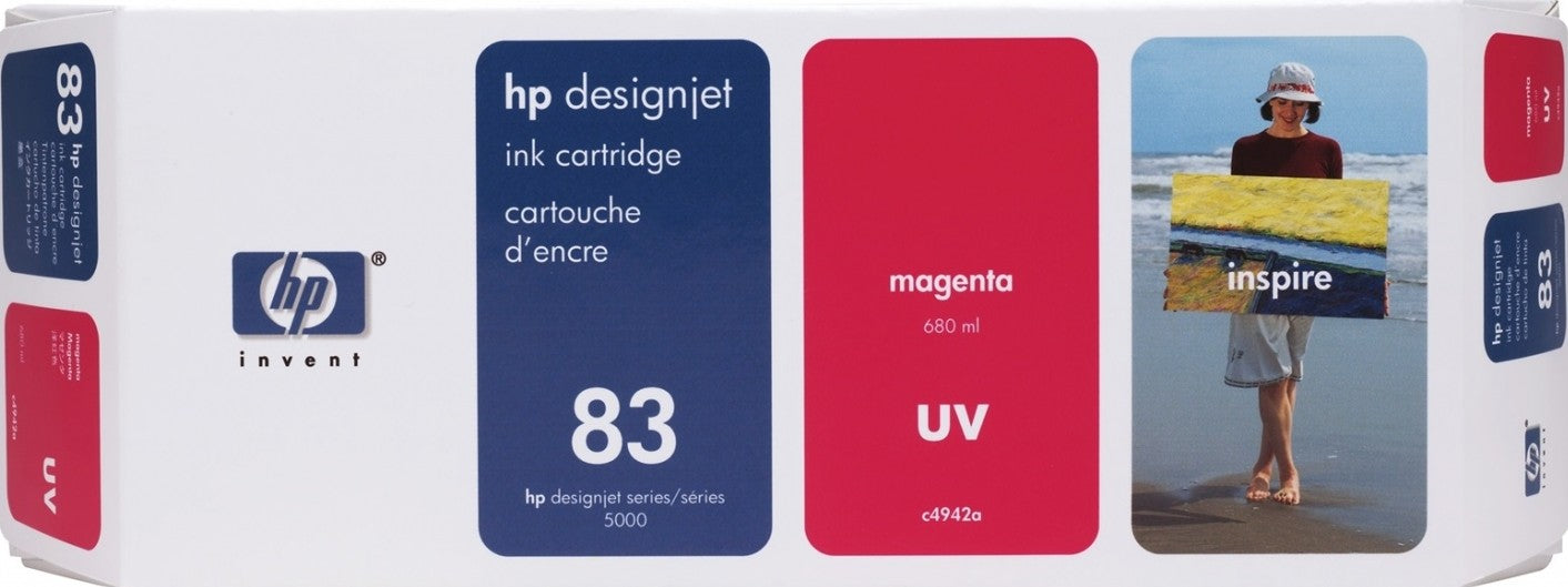 HP 83 Magenta UV Ink Cartridge for the HP Designjet 5000, 5500 - C4942A / New