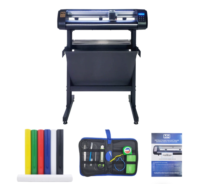 28" Vinyl Cutter Machine with ARMS Contour Cutting &amp; Barcode Job Management (Black Starter Bundle) - MH300