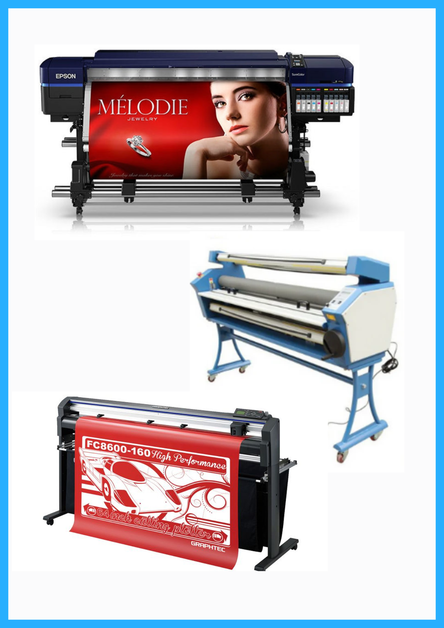 ON SALE - COMPLETE SOLUTION - Epson Surecolor S80600 Production Edition 64&quot; Solvent Printer (Refurbished) + 64&quot; Graphtec FC8600-160 Vinyl Cutting Plotter (Refurbished) + Upgraded Ving 63&quot; Wide Format Cold Laminator (New)