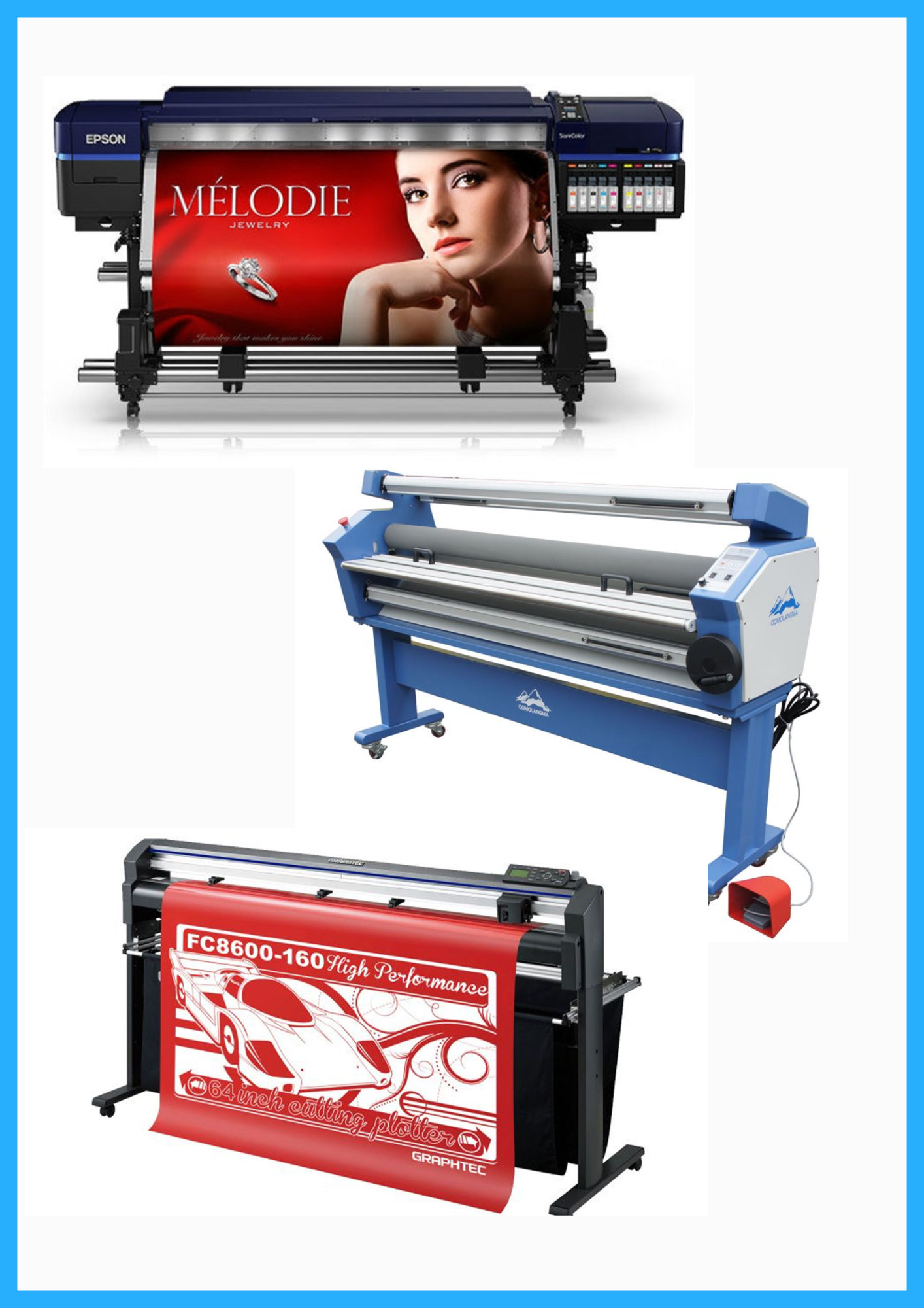 ON SALE - COMPLETE SOLUTION - Epson Surecolor S80600 Production Edition 64&quot; Solvent Printer (Refurbished) + 64&quot; Graphtec FC8600-160 Vinyl Cutting Plotter (Refurbished) + 55&quot; Full-Auto Wide Format Cold Laminator with Heat Assisted (New)