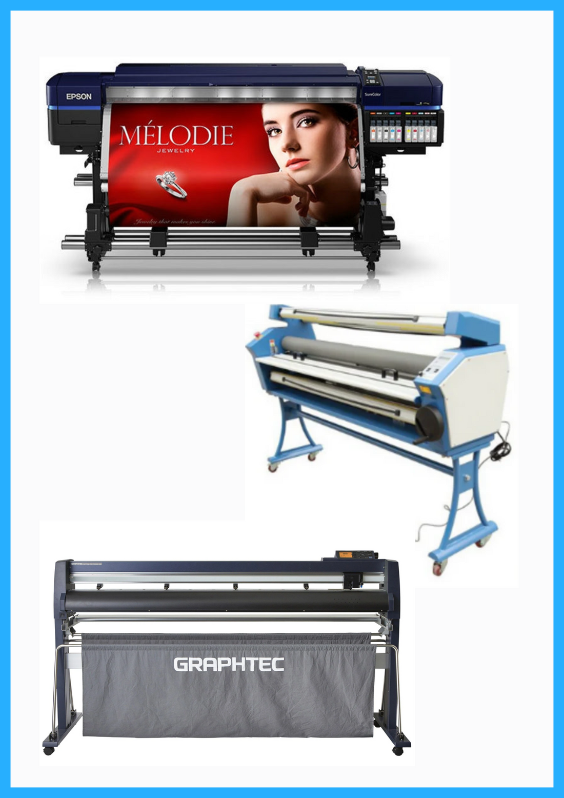 ON SALE - COMPLETE SOLUTION - Epson Surecolor S80600 Production Edition 64&quot; Solvent Printer (Refurbished) + 64&quot; Graphtec FC9000-160 Wide Cutter (New) + 55&quot; Full-Auto Wide Format Cold Laminator with Heat Assisted (New)