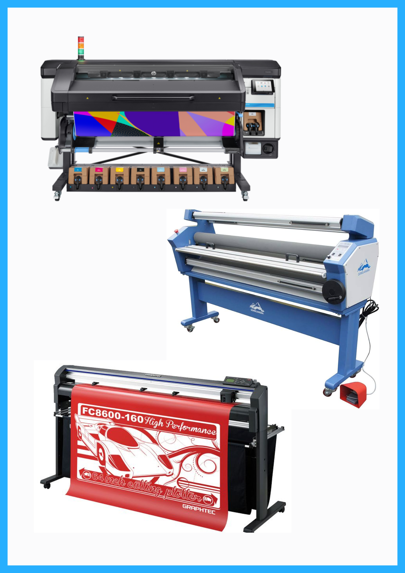 ON SALE - COMPLETE SOLUTION - HP Latex 800W 64&quot; Wide Format Printer - Refurbished (1 Year Warranty) + 64&quot; Graphtec FC8600-160 Vinyl Cutting Plotter - Refurbished (1 Year Warranty) + 63&quot; Full-auto Low Temp. Wide Format Cold Laminator - New