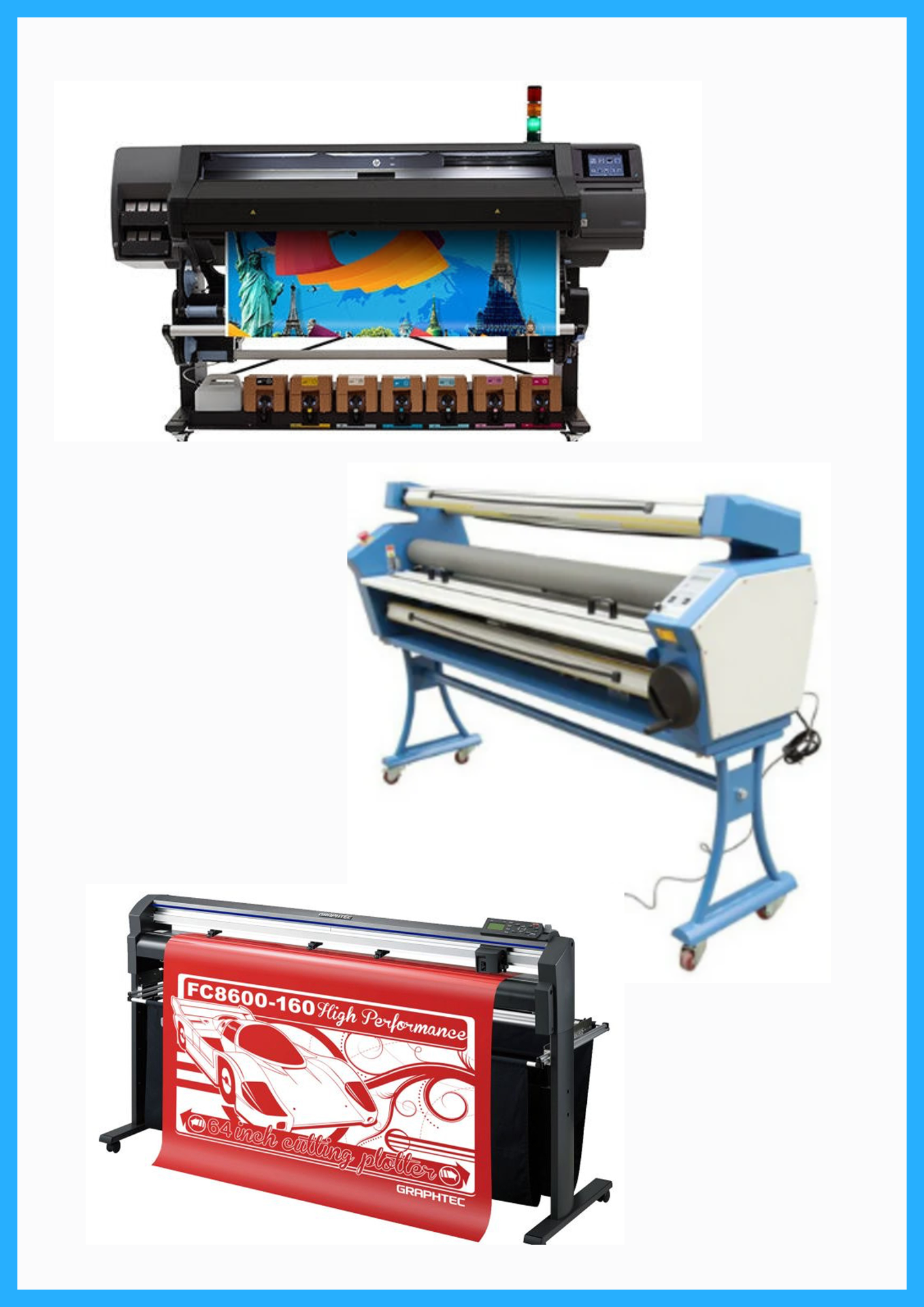 COMPLETE SOLUTION - HP Latex 570 64&quot; Printer - Refurbished (90 Days, 1, 2, 3 or 4 Y/Warranty) + 64&quot; Graphtec FC8600-160 Vinyl Cutting Plotter - Refurbished (90 Days, 1, 2, 3 or 4 Y/Warranty) + 63&quot; Full-auto Low Temp. Wide Format Cold Laminator
