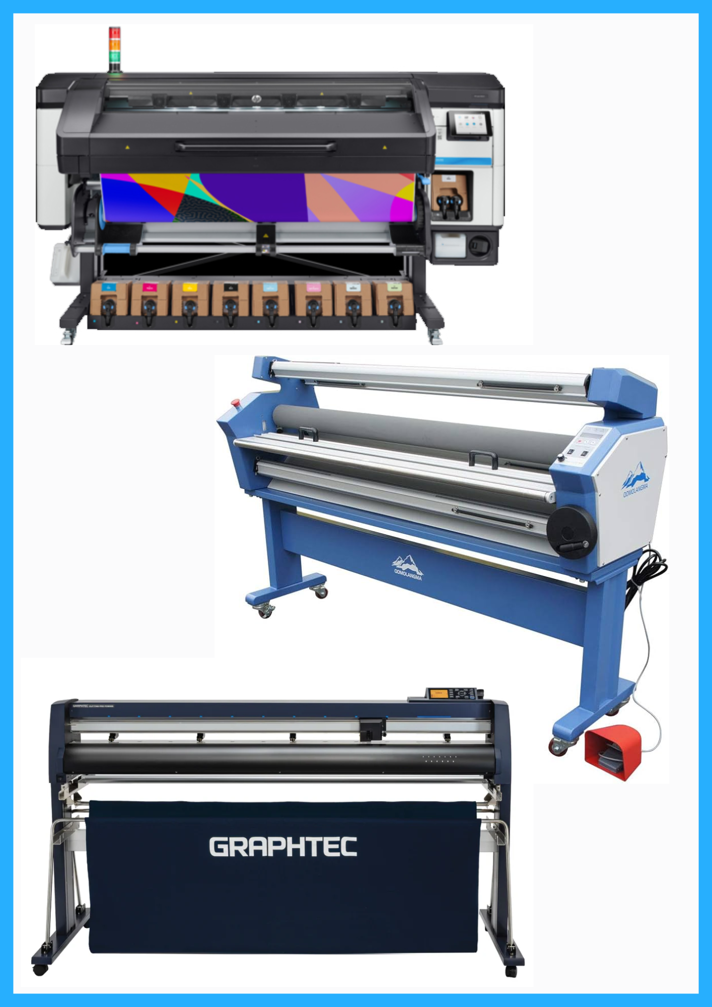 ON SALE - COMPLETE SOLUTION - HP Latex 800W 64&quot; Wide Format Printer - Refurbished (90 Days Warranty) + 64&quot; Graphtec FC9000-160 Wide Cutter - New + 55&quot; Full-Auto Wide Format Cold Laminator with Heat Assisted - New