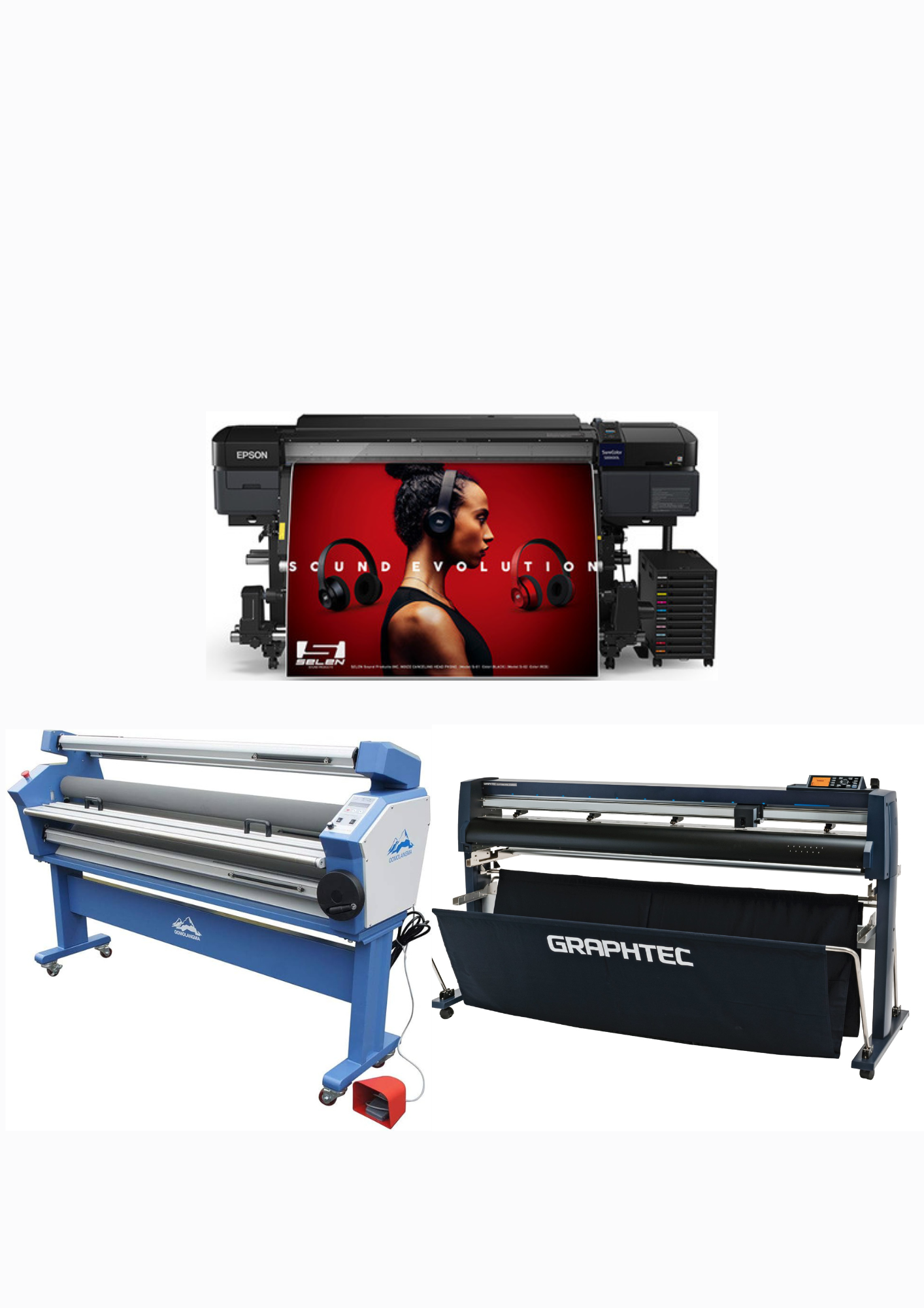 COMPLETE SOLUTION - Epson SureColor S80600L 64" Solvent Printer - Refurbished (90 Days Warranty) + 64" Graphtec FC9000-160 Wide Cutter - Refurbished (90 Days Warranty) + 63" Full-auto Wide Format Cold Laminator, with Heat Assisted - New