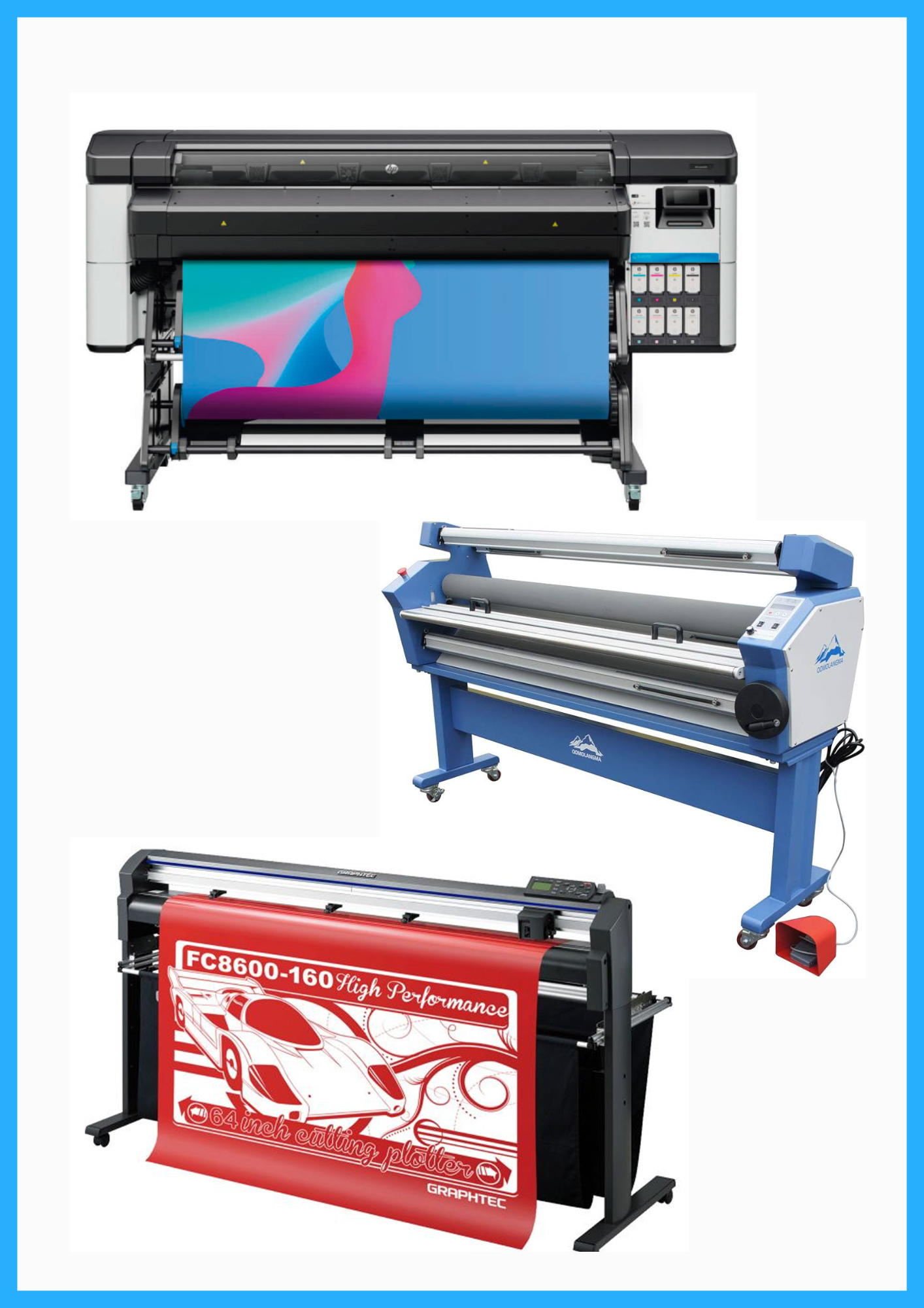 ON SALE - COMPLETE SOLUTION - HP Latex 630 64&quot; Printer - New + 64&quot; Graphtec FC8600-160 Vinyl Cutting Plotter - Refurbished (1 Year Warranty) + 63&quot; Full-auto Low Temp. Wide Format Cold Laminator - New