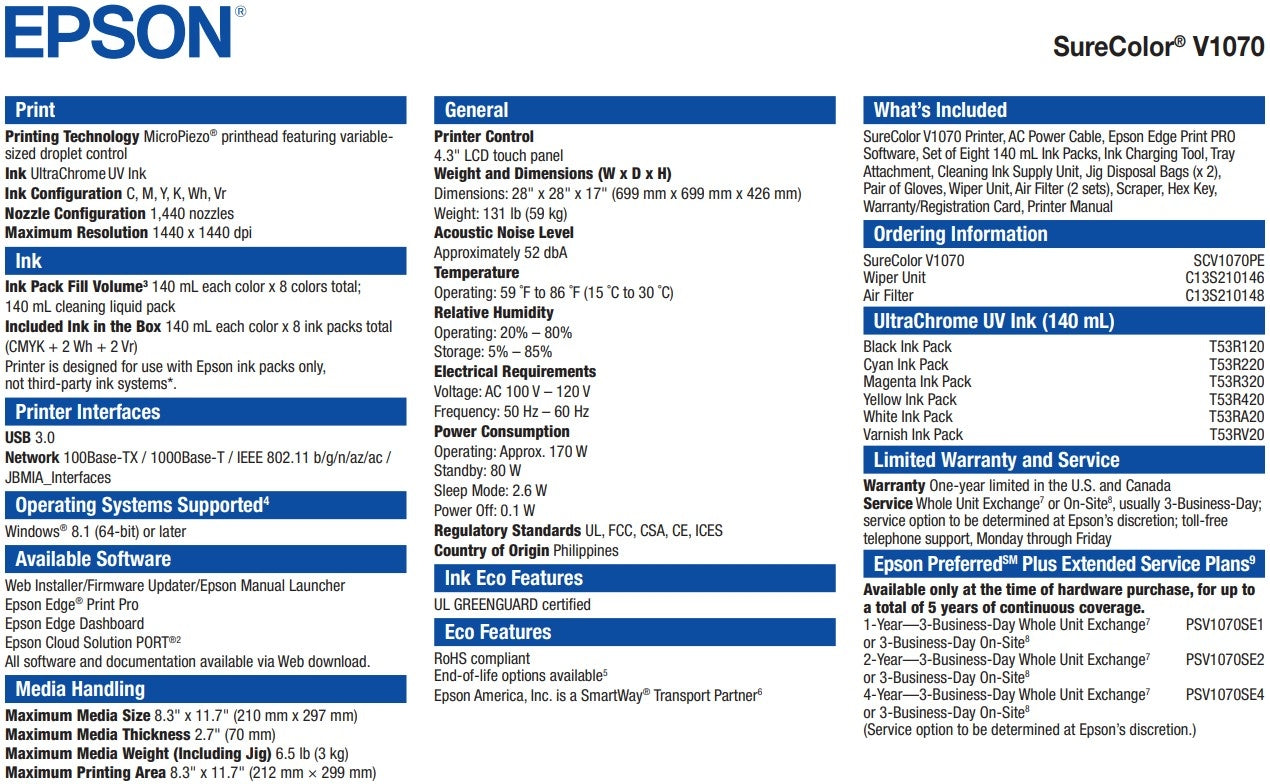 Epson SureColor V1070 Desktop UV Flatbed Printer - DEMO UNIT