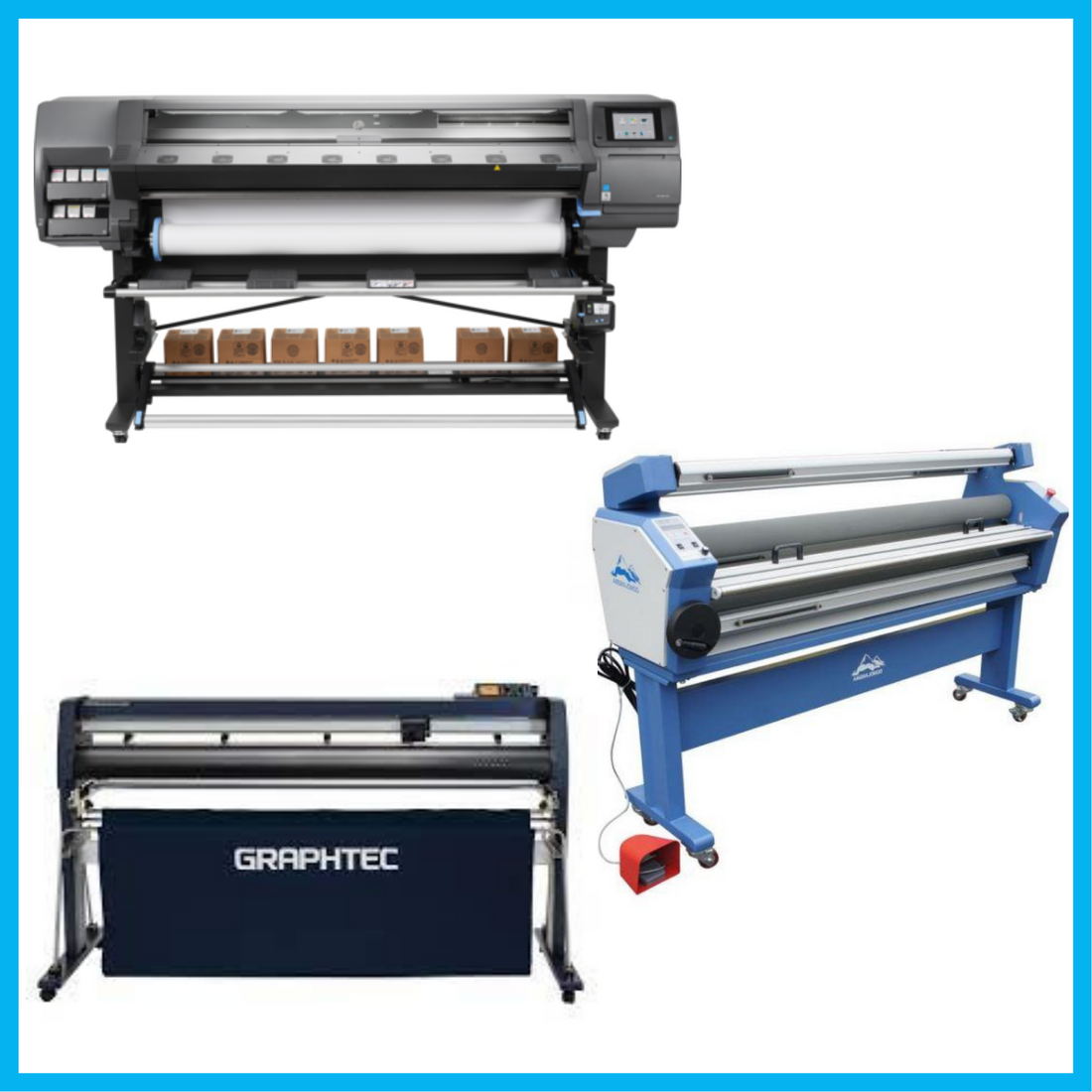 ON SALE - COMPLETE SOLUTION - HP Latex 370 Printer - Refurbished (90 Days, 1, 2, 3 or 4 Y/Warranty) + Graphtec FC9000-160 64&quot; Wide Cutter - Refurbished (90 Days, 1, 2, 3 or 4 Y/Warranty) + 55&quot; Full-Auto Wide Format Cold Laminator with Heat Assisted