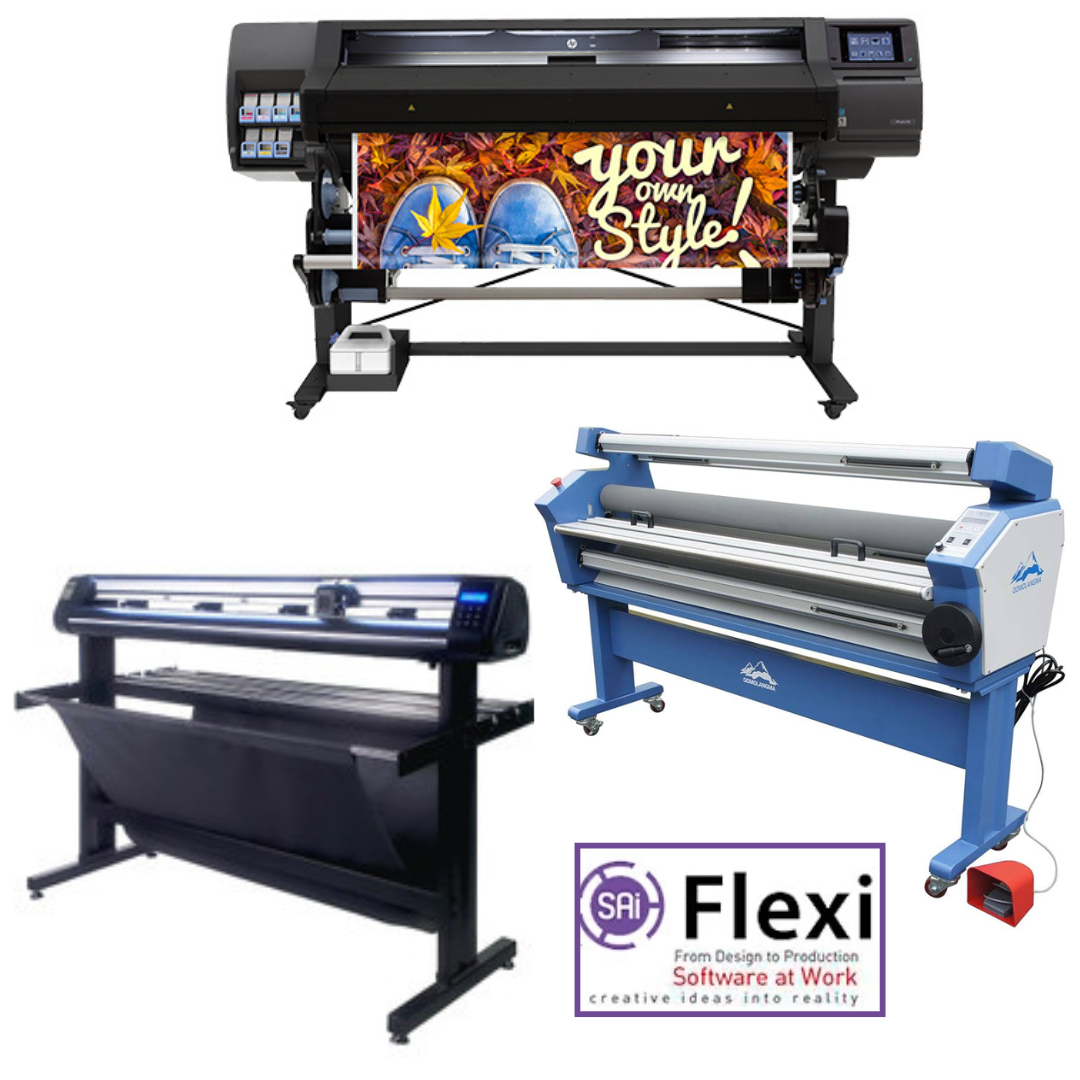 ON SALE - COMPLETE SOLUTION - HP Latex 560 Printer - Refurbished (90 Days, 1, 2, 3 or 4 Y/Warranty)+ 55&quot; Full-Auto Low Temp. Cold Laminator, With Heat Assisted - New + 53&quot; Vinyl Cutter with ARMS Contour Cutting &amp; Barcode (MH300)+ Flexi RIP Software