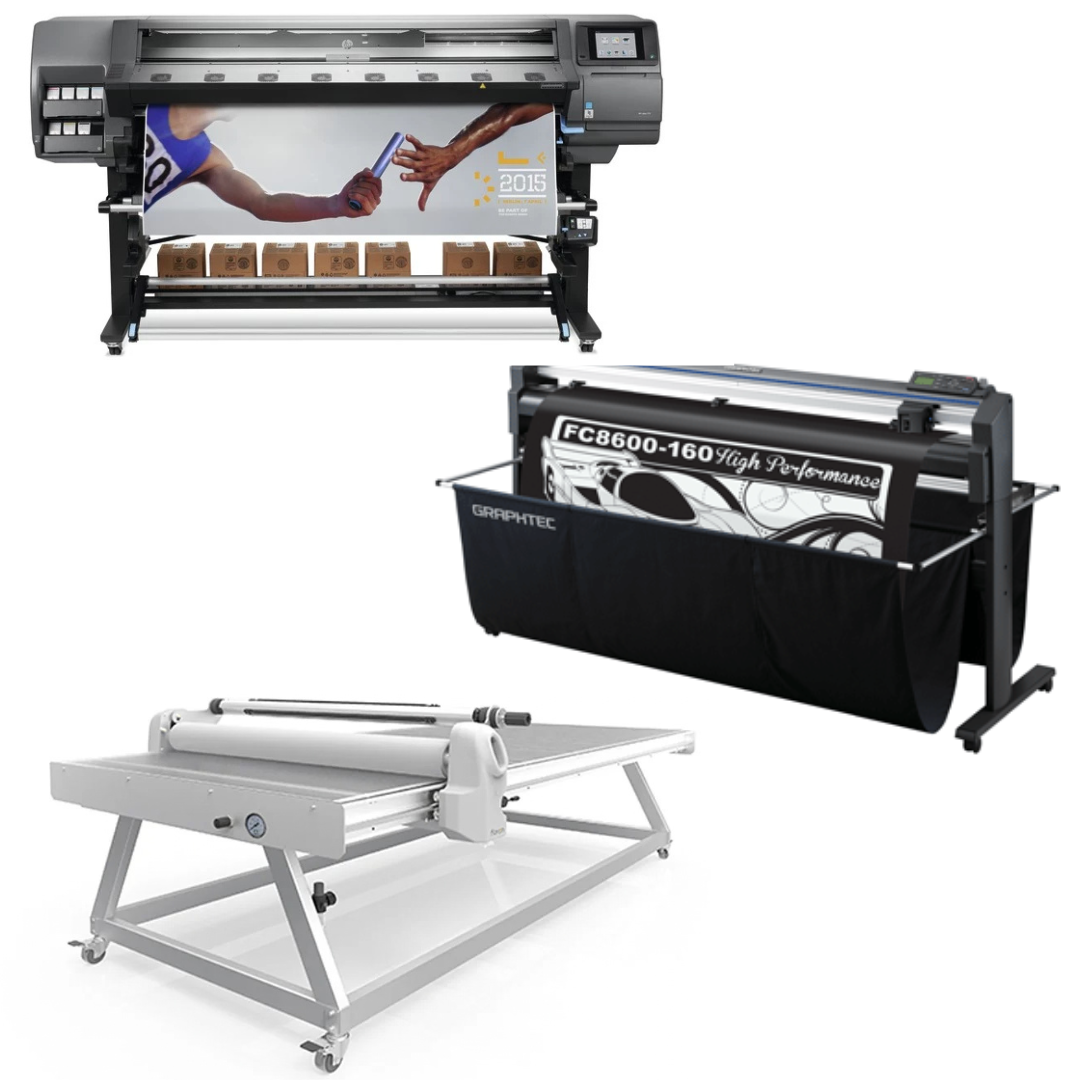 COMPLETE SOLUTION - HP Latex 370 Printer - Refurbished (90 Days Warranty) + 64" Graphtec FC8000-160 Vinyl Cutting Plotter - Refurbished (90 Days Warranty) + 51" x 98" Flatbed Lamination Table - New
