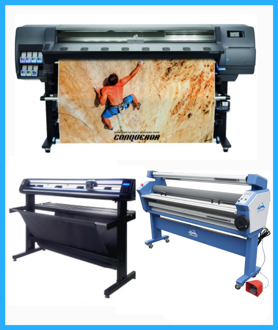 COMPLETE SOLUTION - HP Latex 335 64&quot; Large-Format Printer - Refurbished (90 Days, 1, 2, 3 or 4 Years Warranty) + 55&quot; Full-Auto Wide Format Cold Laminator with Heat Assisted + 53&quot; Vinyl Cutter Machine with ARMS Contour Cutting &amp; Barcode Job (MH300)