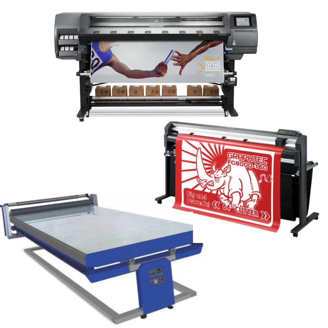 COMPLETE SOLUTION - HP Latex 370 Printer - Refurbished (90 Days Warranty) + 64" Graphtec FC8000-160 Vinyl Cutting Plotter - Refurbished (90 Days Warranty) + 67in x 126in Flatbed Hot and Cold Laminator for Rigid &amp; Flex Media