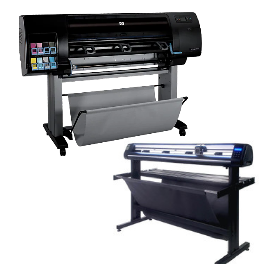 BUNDLE - HP DesignJet Z6100PS 60-in Printer - Refurbished (90 Days Warranty) + 53&quot; Vinyl Cutter Machine with ARMS Contour Cutting &amp; Barcode Job Management (MH300) - New