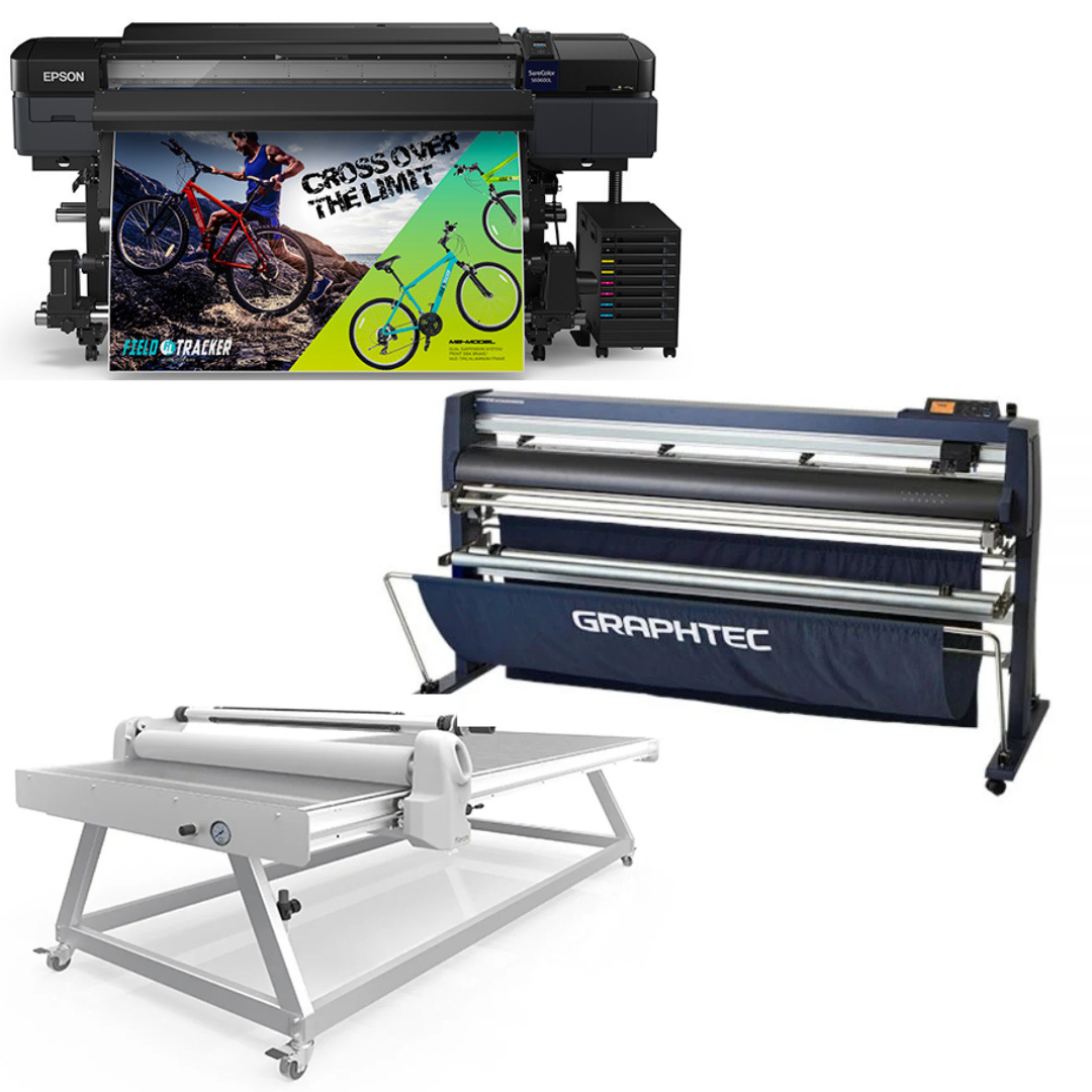 COMPLETE SOLUTION - Epson SureColor S60600L 64" Roll-to-Roll Printer - Refurbished (1 Year Warranty) + 64" Graphtec FC9000-160 Vinyl Cutting Plotter - Refurbished (1 Year Warranty) + 63" Wide Format Cold Laminator + 51" x 98" Flatbed Lamination Table