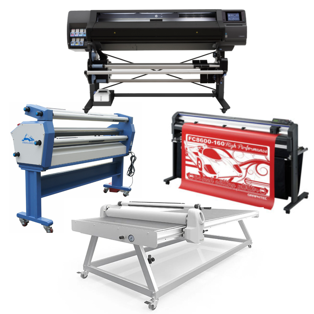 COMPLETE SOLUTION - HP Latex 560 64" Printer - Refurbished (1 Year Warranty) + 64" Graphtec FC8600-160 Cutting Plotter - Refurbished (1 Year Warranty) + 67in x 126in Flatbed Hot and Cold Laminator for Rigid &amp; Flex Media