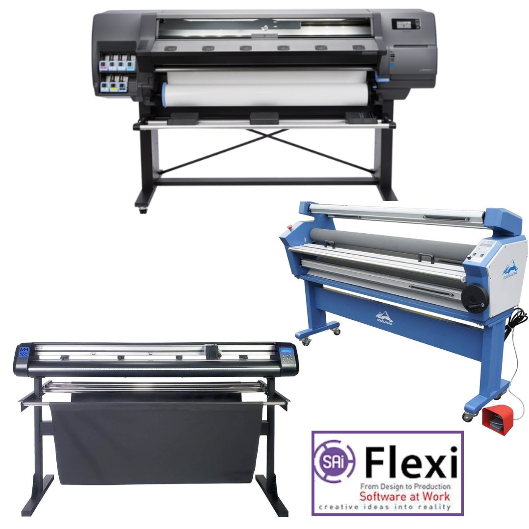 COMPLETE SOLUTION - HP Latex 310 54&quot; Printer - Refurbished (90 Days Warranty) + 55&quot; Full-Auto Low Temp. Cold Laminator, With Heat Assisted - New + 53&quot; Vinyl Cutter Machine with ARMS Contour Cutting (MH200) - New + Flexi RIP Software