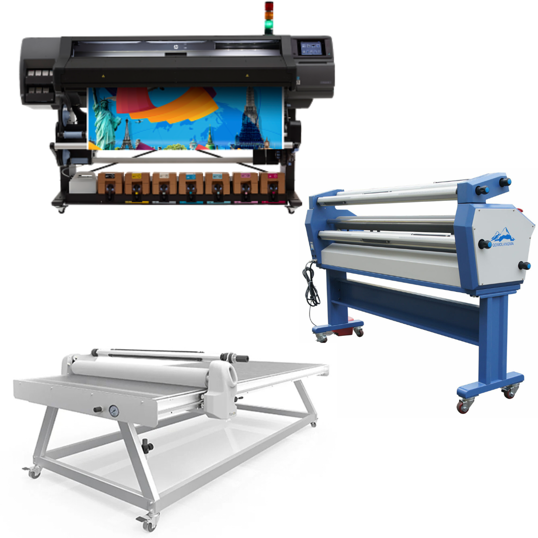 COMPLETE SOLUTION - HP Latex 570 64" Wide Format - Refurbished (90 Days, 1, 2, 3 or 4 Years Warranty) + Upgraded Ving 63" Full-auto Low Temp. Wide Format Cold Laminator, with Heat Assisted + 51" x 98" Flatbed Lamination Table - New