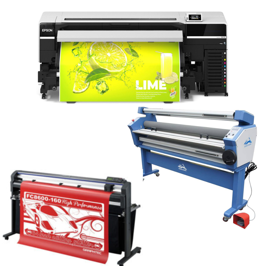 COMPLETE SOLUTION - Epson SureColor S9170 64&quot; Roll-to-Roll Solvent Printer - New  + 64&quot; Graphtec FC8600-160 High Vinyl Cutting Plotter - Refurbished (90 Days Warranty) + 63&quot; Full-auto Low Temp. Wide Format Cold Laminator, with Heat Assisted - New