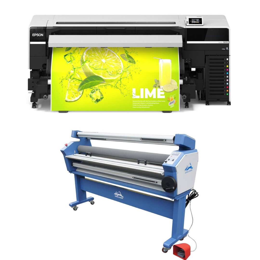BUNDLE - Epson SureColor S9170 64&quot; Roll-to-Roll Solvent Printer - New + 63&quot; Full-auto Low Temp. Wide Format Cold Laminator, with Heat Assisted - New