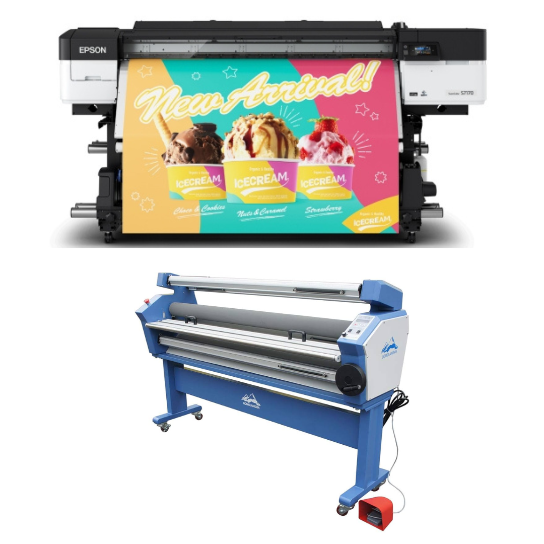 BUNDLE - Epson SureColor S7170 64&quot; Production Edition Solvent Printer - New + 63&quot; Full-auto Low Temp. Wide Format Cold Laminator, with Heat Assisted - New