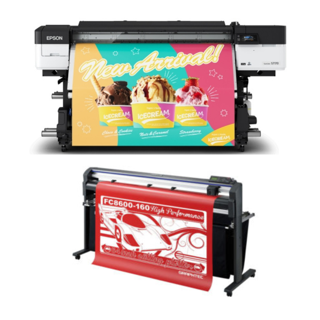 BUNDLE - Epson SureColor S7170 64&quot; Production Edition Solvent Printer - New + 64&quot; Graphtec FC8600-160 High Vinyl Cutting Plotter - Refurbished (90 Days Warranty)