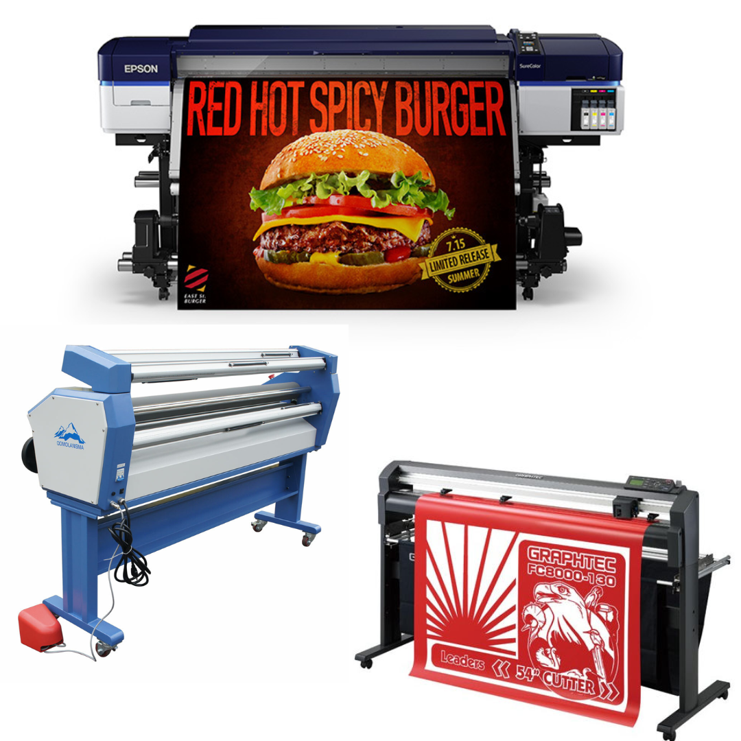 COMPLETE SOLUTION - Epson SureColor S40600 Production Edition - Refurbished (1 Year Warranty) + 54" Graphtec FC8000-130 Vinyl Cutting Plotter - Refurbished (1 Year Warranty) + 63" Full-auto Low Temp. Wide Format Cold Laminator, with Heat Assisted - New