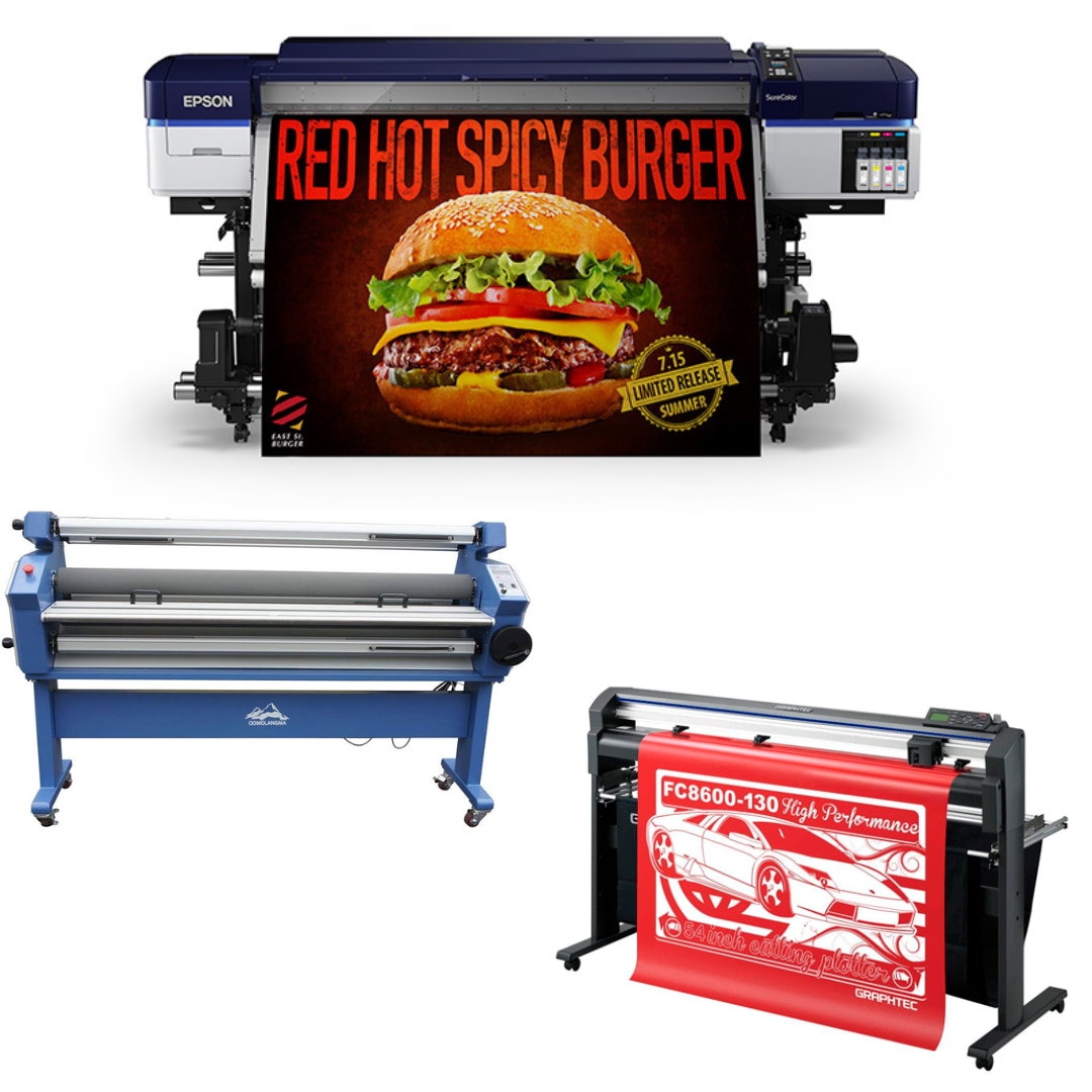 COMPLETE SOLUTION - Epson SureColor S40600 Production Edition - Refurbished (1 Year Warranty) + 64&quot; Graphtec FC8600-130 High Performance Vinyl Cutting Plotter - Refurbished (1 Year Warranty) + 55&quot; Full-Auto Wide Cold Laminator with Heat Assisted - New