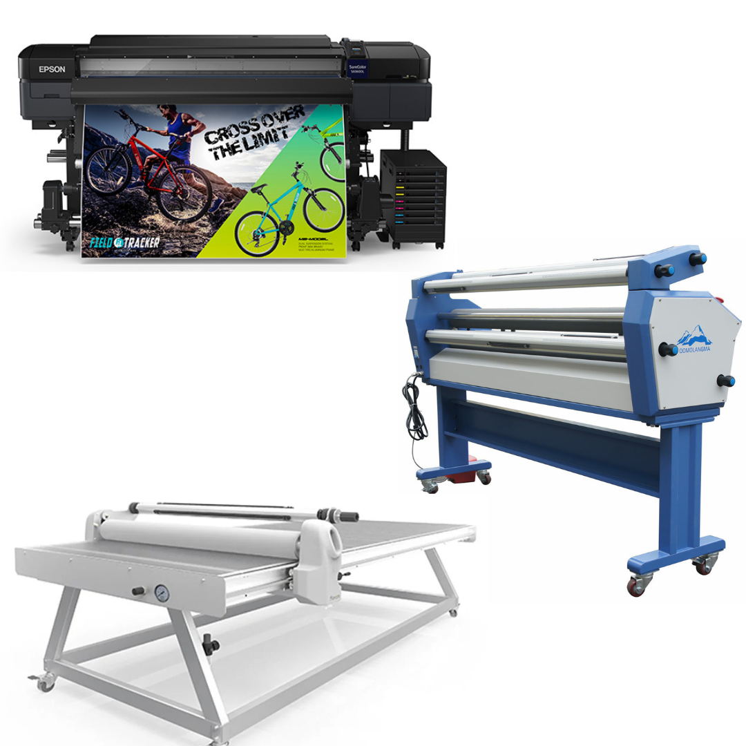 COMPLETE SOLUTION - Epson SureColor S60600L 64" Roll-to-Roll Solvent 4-Color Bulk Ink Printer - Refurbished (1 Year Warranty) + 63" Wide Format Cold Laminator, with Heat Assisted + 51" x 98" Flatbed Lamination Table