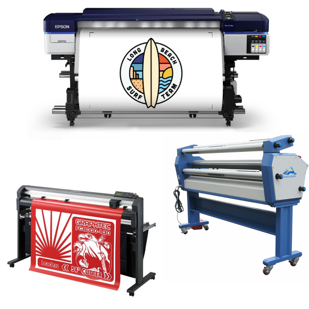 COMPLETE SOLUTION - Epson SureColor S60600 Production Edition Printer - Refurbished (1 Year Warranty) + 54" Graphtec FC8000-130 Vinyl Cutting Plotter - Refurbished (1 Year Warranty) + 63" Cold Laminator, with Heat Assisted - New