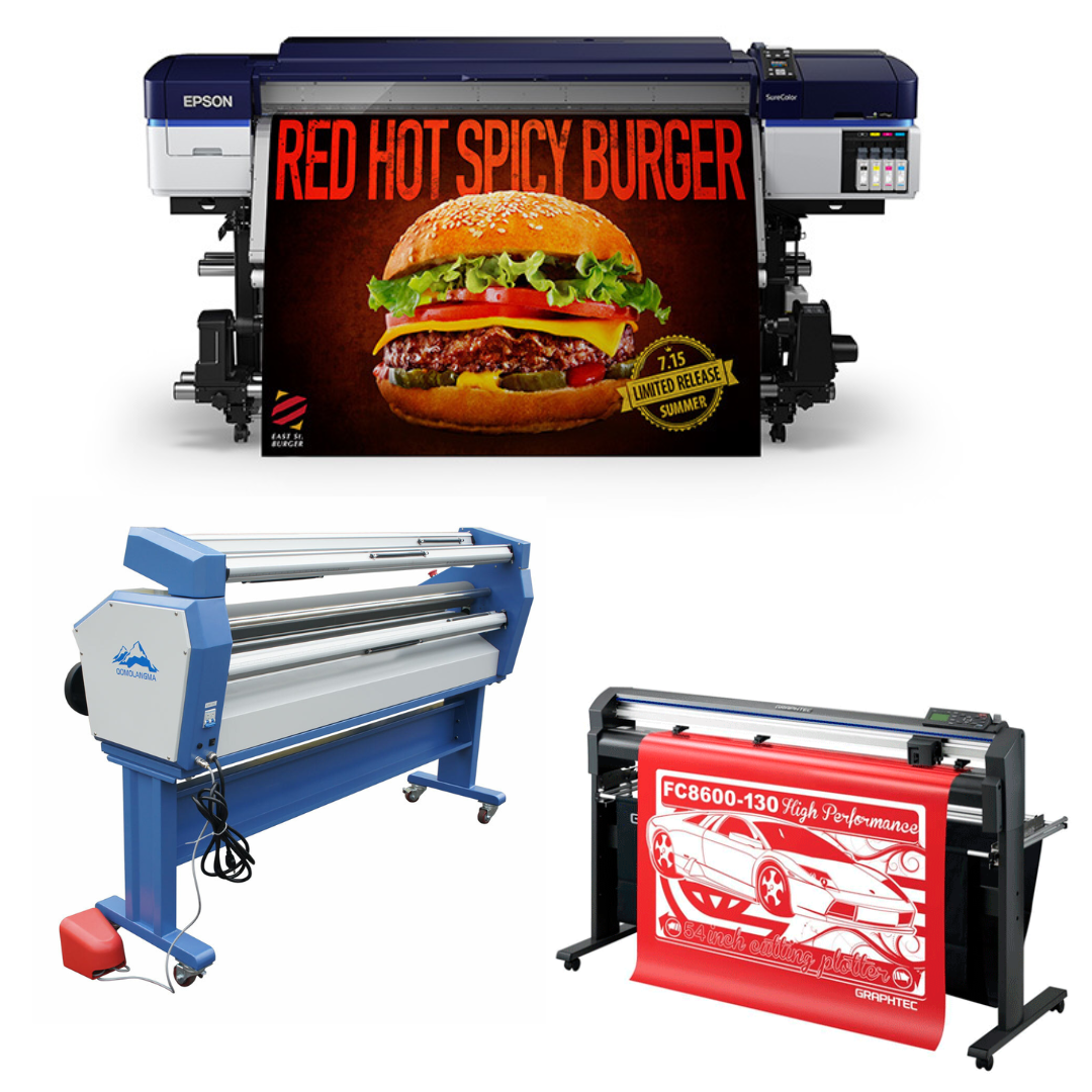 COMPLETE SOLUTION - Epson SureColor S40600 Production Edition - Refurbished (1 Year Warranty) + 64&quot; Graphtec FC8600-130 High Performance Vinyl Cutting Plotter - Refurbished (1 Year Warranty) + 63&quot; Wide Format Cold Laminator, with Heat Assisted - New