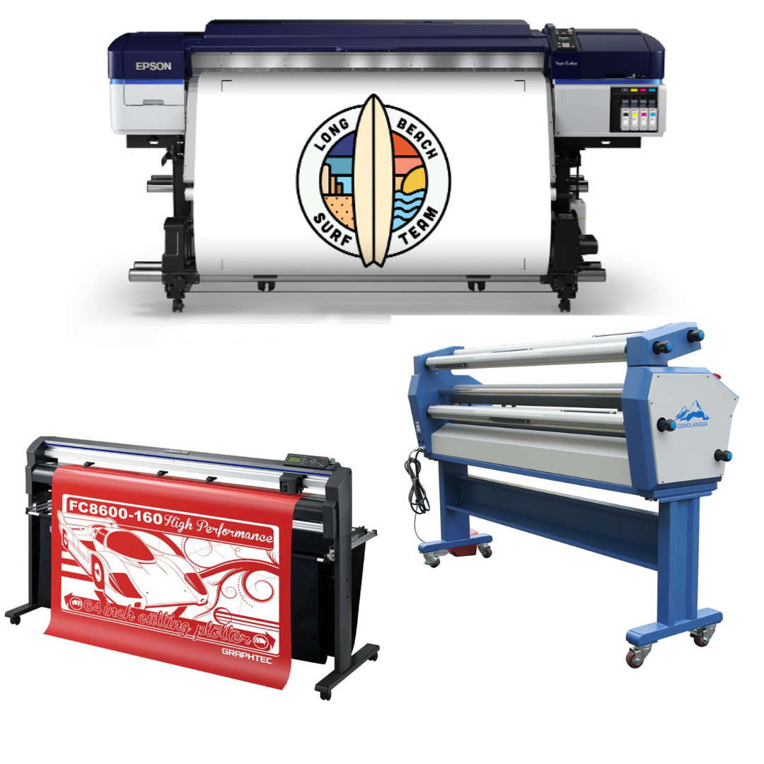 COMPLETE SOLUTION - Epson SureColor S60600 Production Edition Printer - Refurbished (1 Year Warranty) + 64" Graphtec FC8600-130 High Performance Vinyl Cutting Plotter - Refurbished (1 Year Warranty) + 63" Cold Laminator, with Heat Assisted - New